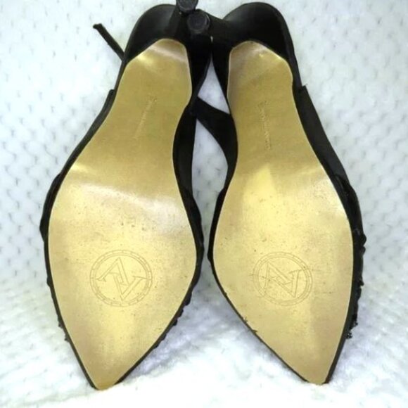 Adrienne Vittadini Black Satin Rhinestone Brooch Slingback Heels Size 7M - Picture 10 of 11